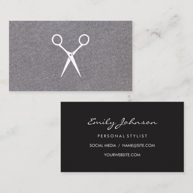 Scissors | Grey Texture Background Business Card (Front/Back)