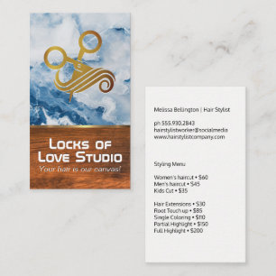 Scissors Hair Logo   Blue Marble   Wood Appointment Card