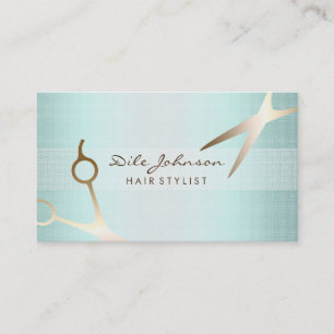 Scissors Hair Stylist Gold Glitter Linen Blue Business Card