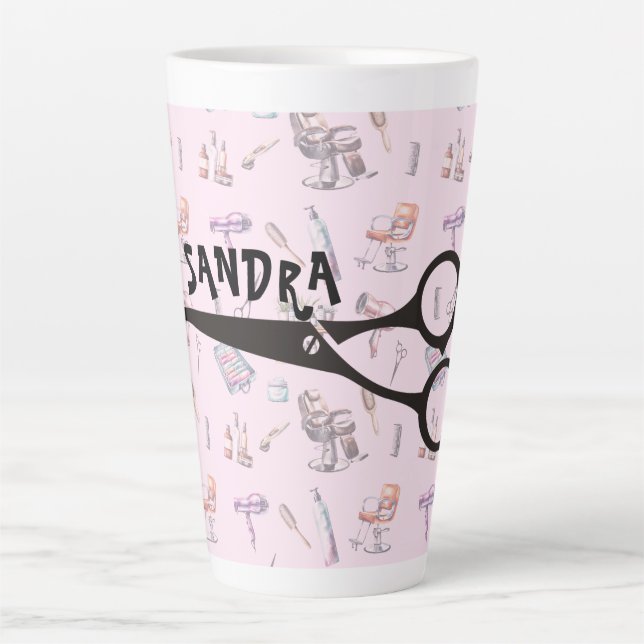Scissors Hairdresser Stylist Personalized Latte Mug (Front)