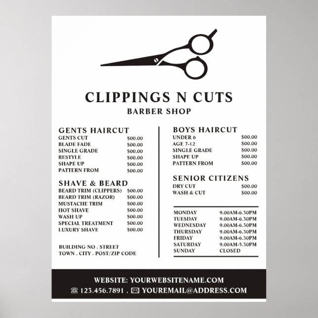 Scissors Logo, Men's Barbers Price List Poster (Front)