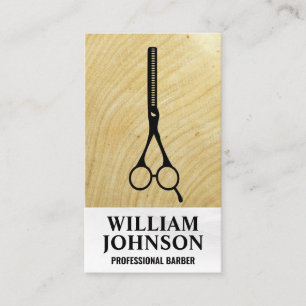Scissors Logo Wood Grain Business Card