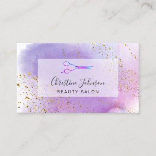 scissors on FAUX purple glitter watercolor Business Card