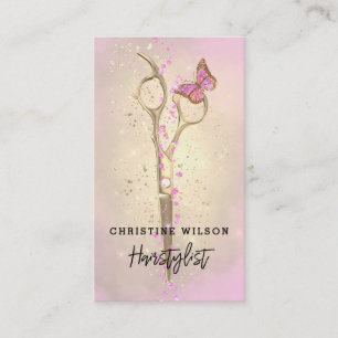 scissors pink butterfly business card