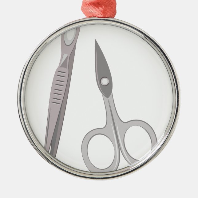 Scissors & Tweezers Metal Ornament (Front)