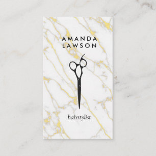 Scissors White Gold Marble Business Card