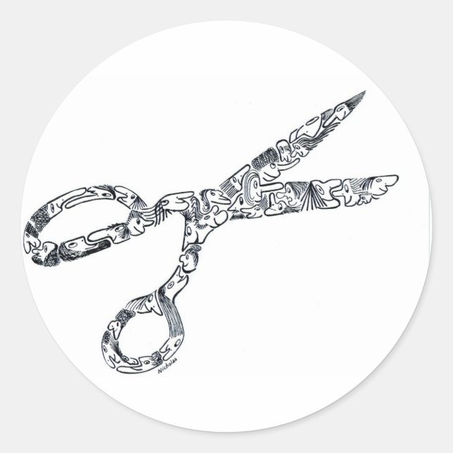 Scissors with Haircuts Classic Round Sticker (Front)