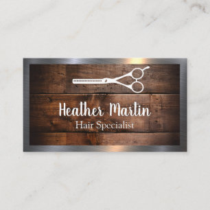 Scissors Wood and Metallic Frame Business Card