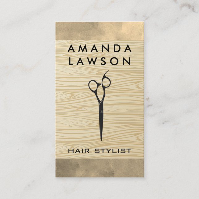 Scissors | Wood Grain Background Business Card (Front)