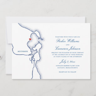 Scituate Harbour MA Map Elegant Navy Blue Wedding Invitation