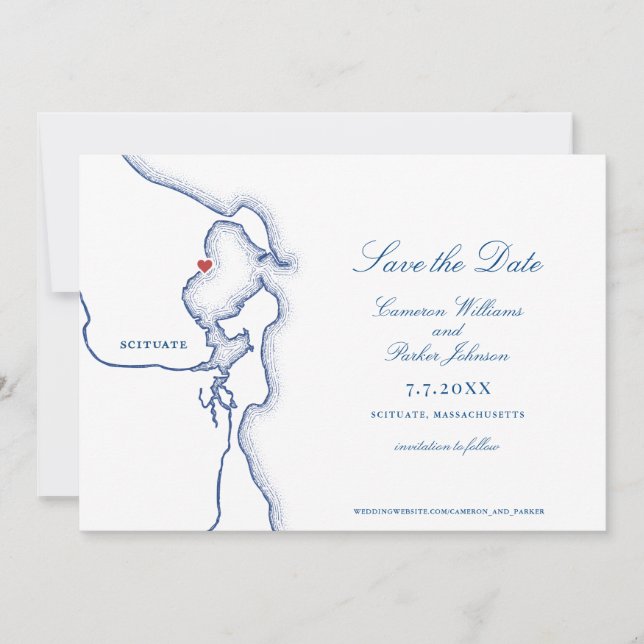 Scituate Harbour Massachusetts Map Elegant Wedding Save The Date (Front)