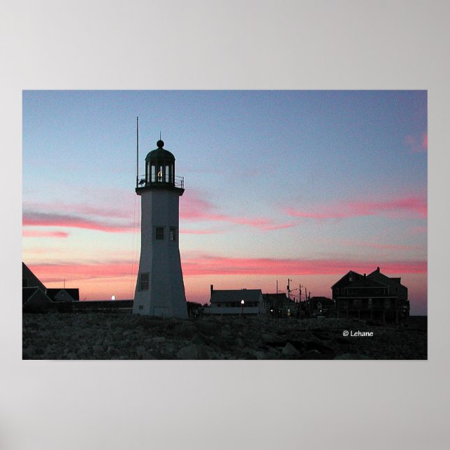Scituate Light with Pink Clouds Poster (Front)