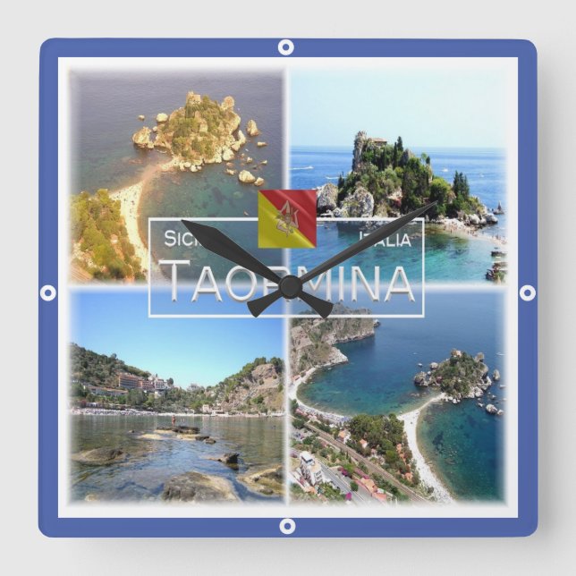 SCL017 TAORMINA Isola Bella, Mosaic, Sicily, Square Wall Clock (Front)