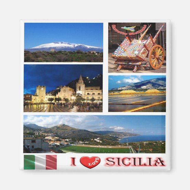 SCL053 SICILY I Love, Mosaic, Italy, Fridge Magnet (Front)