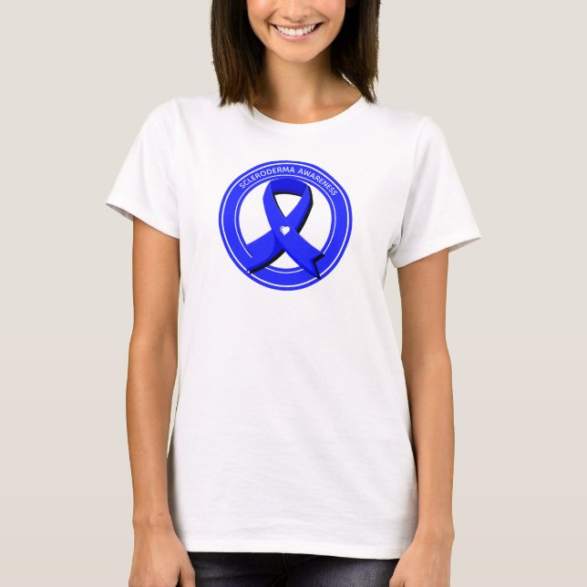 Scleroderma Awareness Blue Ribbon White Heart T-Shirt (Front)