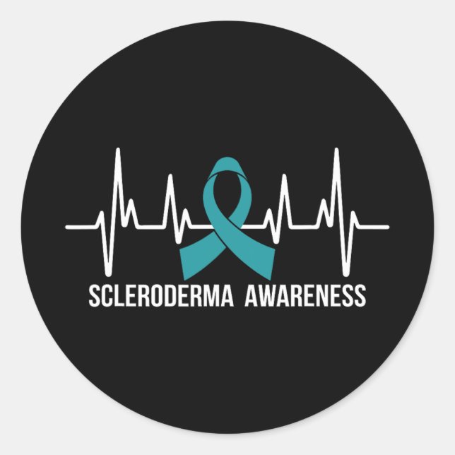 Scleroderma Awareness Month Teal Ribbon Heartbeat  Classic Round Sticker (Front)
