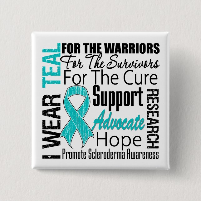 Scleroderma I Wear Teal Ribbon Tribute 2 Inch Square Button (Front)