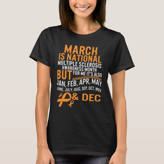 Sclerosis Awareness Month Ms Orange Ribbon Brain  T-Shirt (Front)