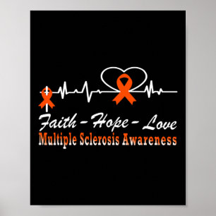 Sclerosis Awareness Ms Faith Hope Heartbeat Poster