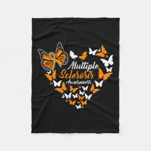 Sclerosis Awareness Ms Orange Ribbon Butterfly Fleece Blanket