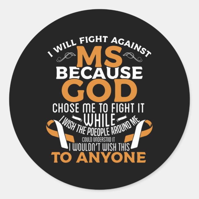Sclerosis Awareness Ms Orange Ribbon Men Women Kid Classic Round Sticker (Front)