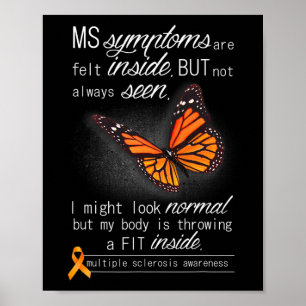 Sclerosis Awareness Orange Butterfly Ribbon  Poster