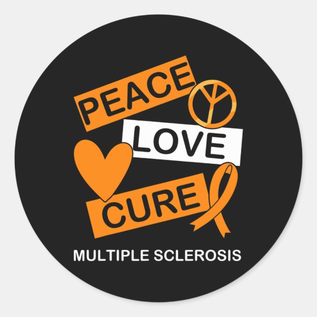Sclerosis Awareness Peace Love Cure Ms Awareness  Classic Round Sticker (Front)