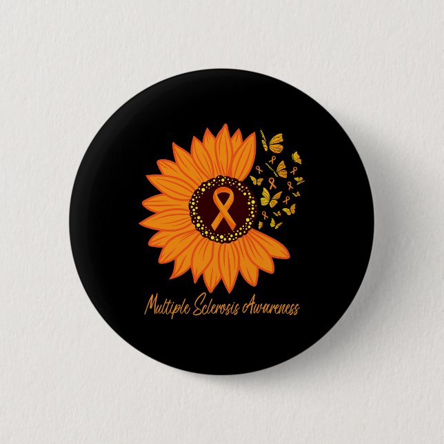 Sclerosis Awareness Ribbon Flower Ms Butterfly  2 Inch Round Button (Front)