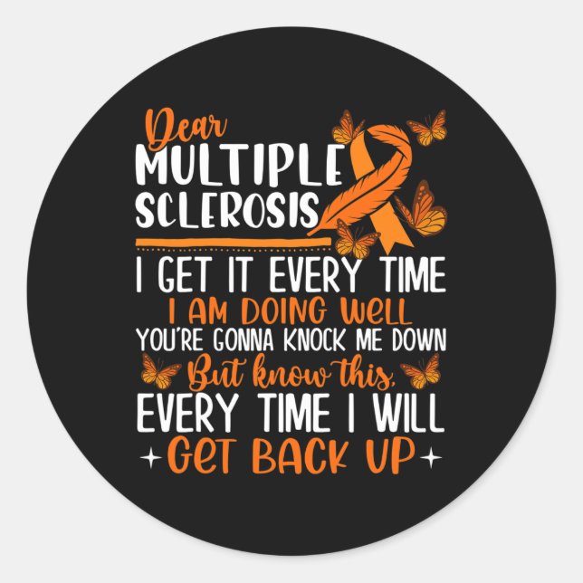 Sclerosis Butterfly Ribbon World Ms Day  Classic Round Sticker (Front)