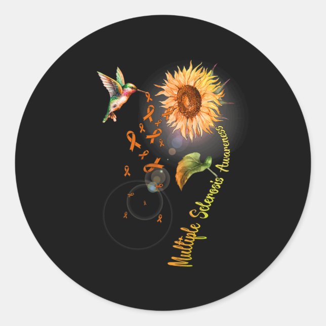 Sclerosis Sunflower Hummingbird  Classic Round Sticker (Front)