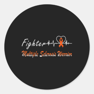 Sclerosis Warrior Fighter Ms Heartbeat Orange Classic Round Sticker