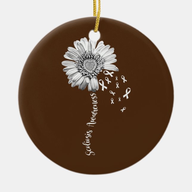 Scoliosis Awareness Pretty Flower Support  Ceramic Ornament (Front)