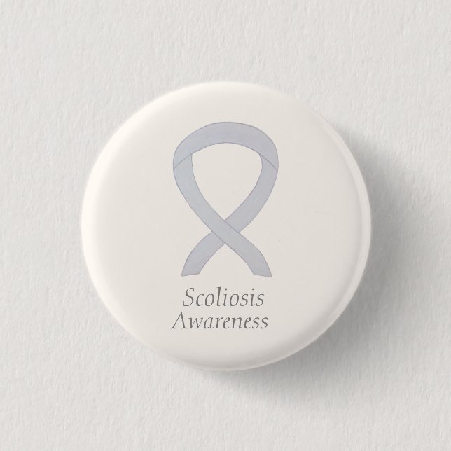 Scoliosis Awareness White Ribbon Custom Art Pin (Front)