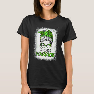 Scoliosis Warrior Awareness Messy Bun Green Ribbon T-Shirt