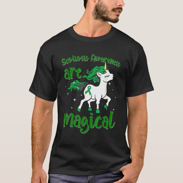 Scoliosis Warrior Magical Unicorn Scoliometer Gree T-Shirt (Front)