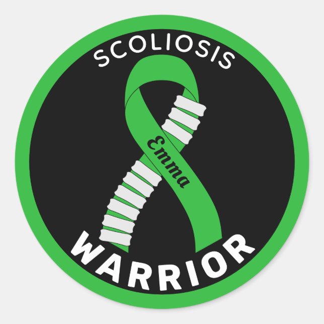 Scoliosis Warrior Ribbon Black Round Sticker (Front)