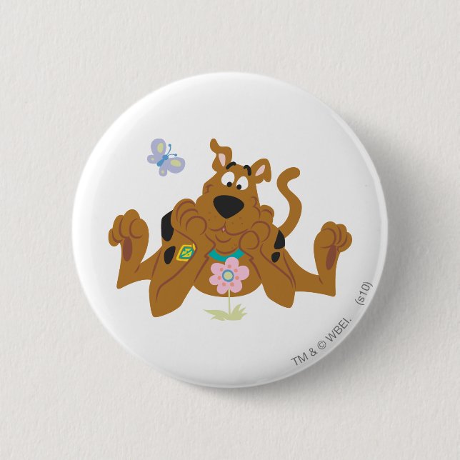 Scooby-Doo Admiring Flower 2 Inch Round Button (Front)