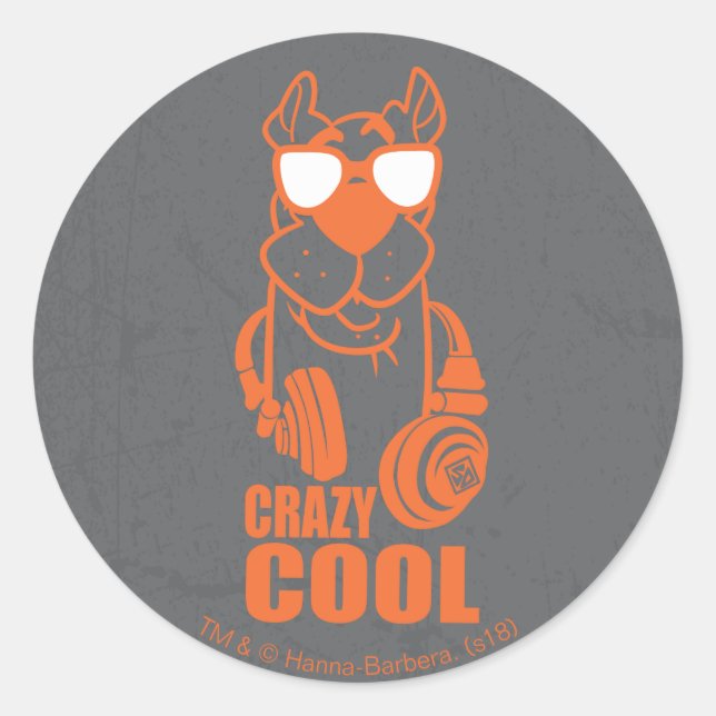 Scooby-Doo "Crazy Cool" Headphone Graphic Classic Round Sticker (Front)