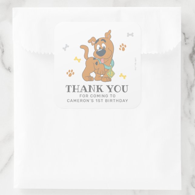 Scooby-Doo First Birthday Thank You Square Sticker (Bag)