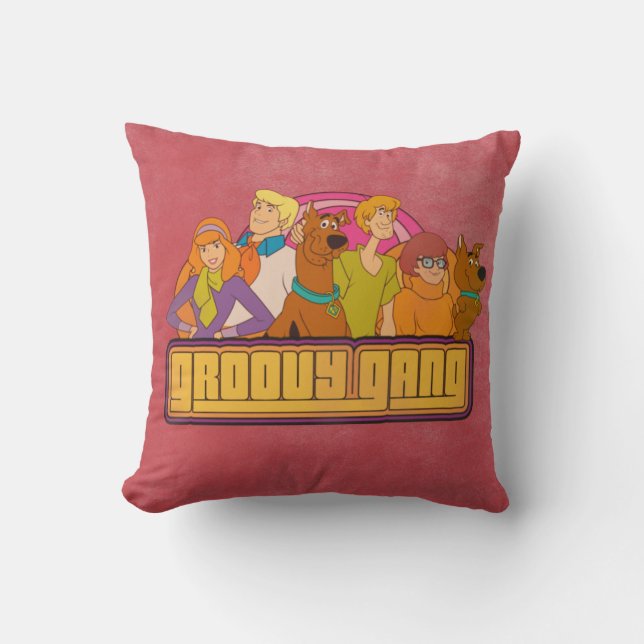 Scooby-Doo | "Groovy Gang" Retro Cartoon Graphic Throw Pillow (Front)