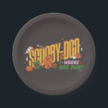 Scooby-Doo Halloween Snack Logo Paper Plate<br><div class="desc">Enjoy your Halloween haul with this fun Scooby-Doo Scooby Snack logo! Wear this on a cozy t-shirt,  get this graphic on a fun snack tote bag,  or enjoy on a tray. Shop this graphic on even more customizable Zazzle gifts!</div>