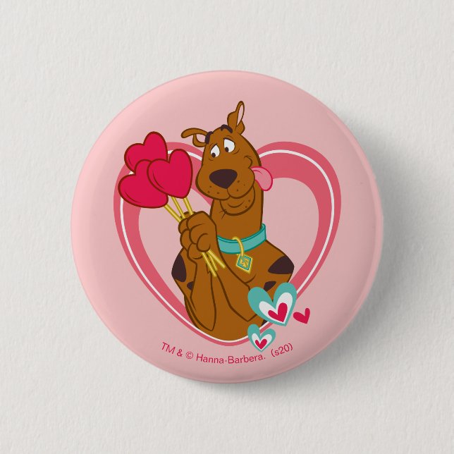 Scooby-Doo Holding Heart Lolipops 2 Inch Round Button (Front)