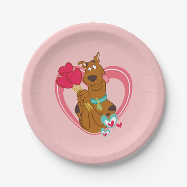 Scooby-Doo Holding Heart Lolipops Paper Plate (Front)