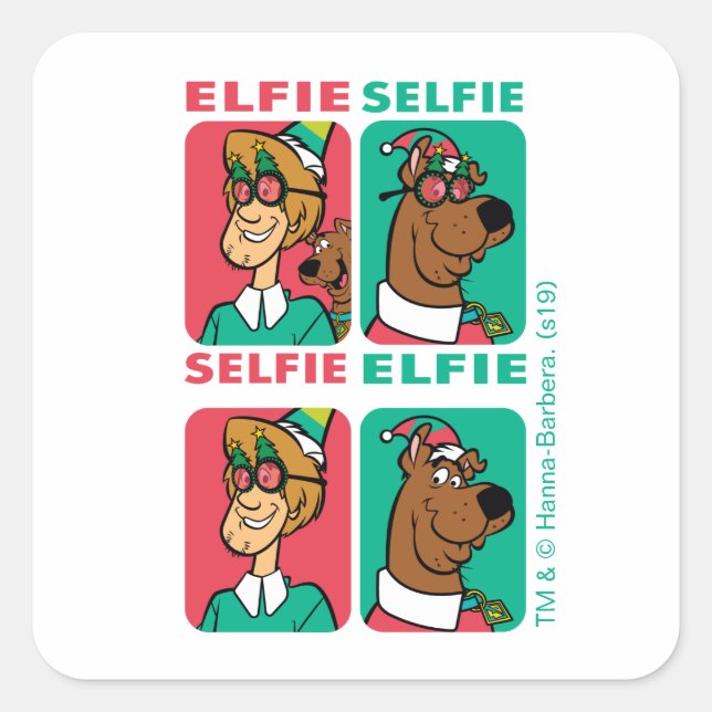 Scooby-Doo & Shaggy "Elfie Selfie" Square Sticker (Front)