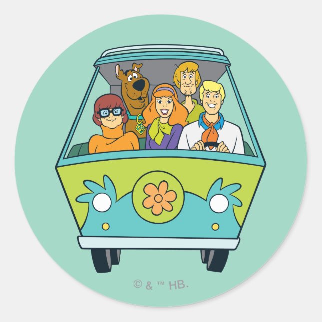 Scooby-Doo & The Gang Mystery Machine Classic Round Sticker (Front)