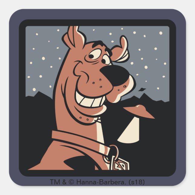 Scooby-Doo With UFO Square Sticker (Front)