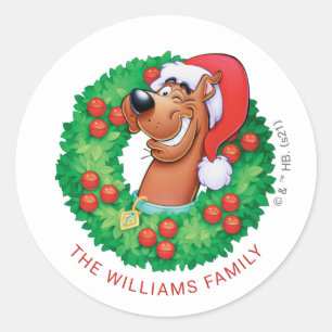 Scooby in Christmas Wreath - Personalized Classic Round Sticker