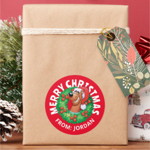 Scooby in Christmas Wreath Personalized Classic Round Sticker