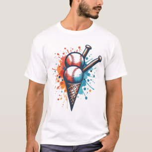 Scoop of Baseball Fun – Vibrant Ice Cream Cone Art T-Shirt