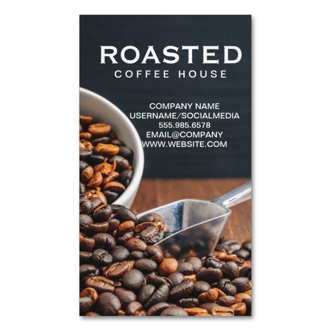 Scoop of Coffee Beans Magnetic Business Card (Front Vertical)